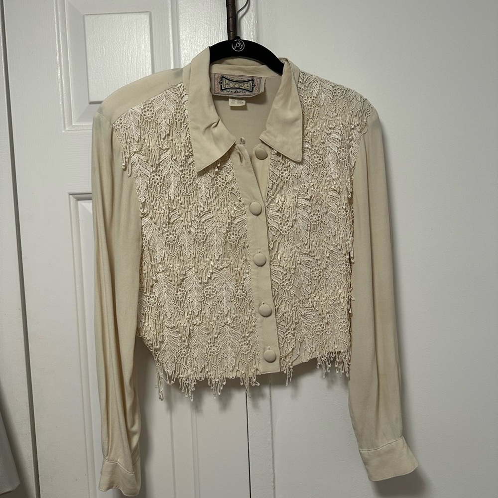 Vintage Ivory Lace Button-Up Blouse